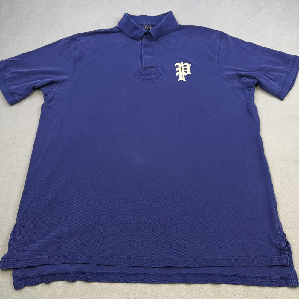 Polo Ralph Lauren Polo Shirt Mens XLT Blue Solid P Logo Big & Tall Cotton Knit